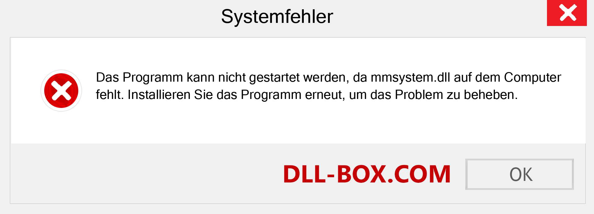 mmsystem.dll-Datei fehlt?. Download für Windows 7, 8, 10 - Fix mmsystem dll Missing Error unter Windows, Fotos, Bildern